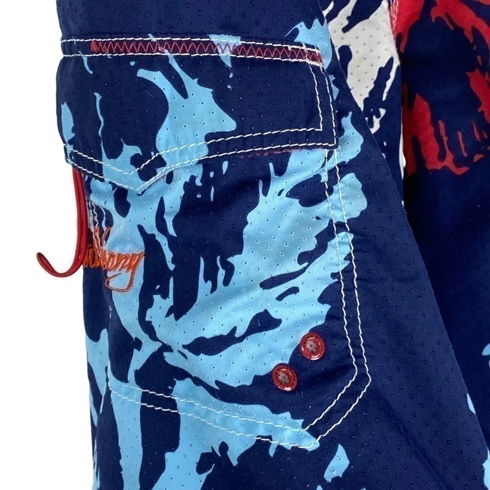 Billabong Floral Laced Front Swim Board Shorts Men's 32 Blue‎